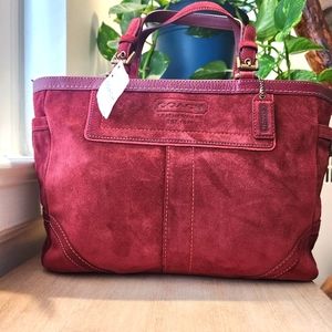 NWT Vintage COACH Hampton Burgundy Red Suede Top Handle Shoulder Tote Bag